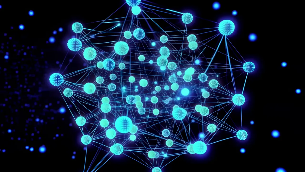 Glowing Blue Data Nodes and Fiber Connections