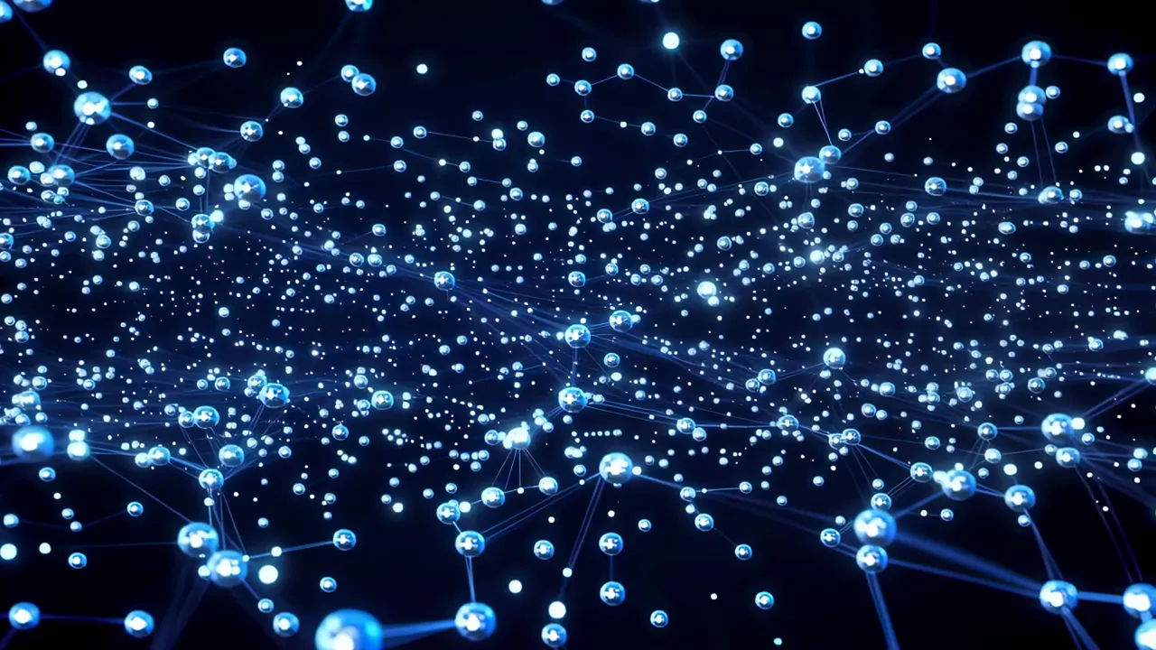 Glowing Blue Data Nodes and Fiber Connections