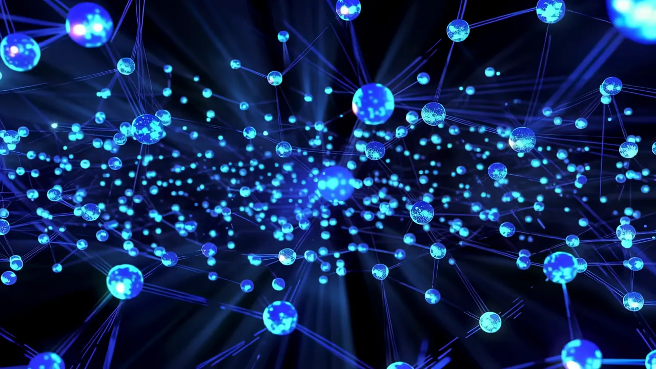Glowing Blue Data Nodes and Fiber Threads Network