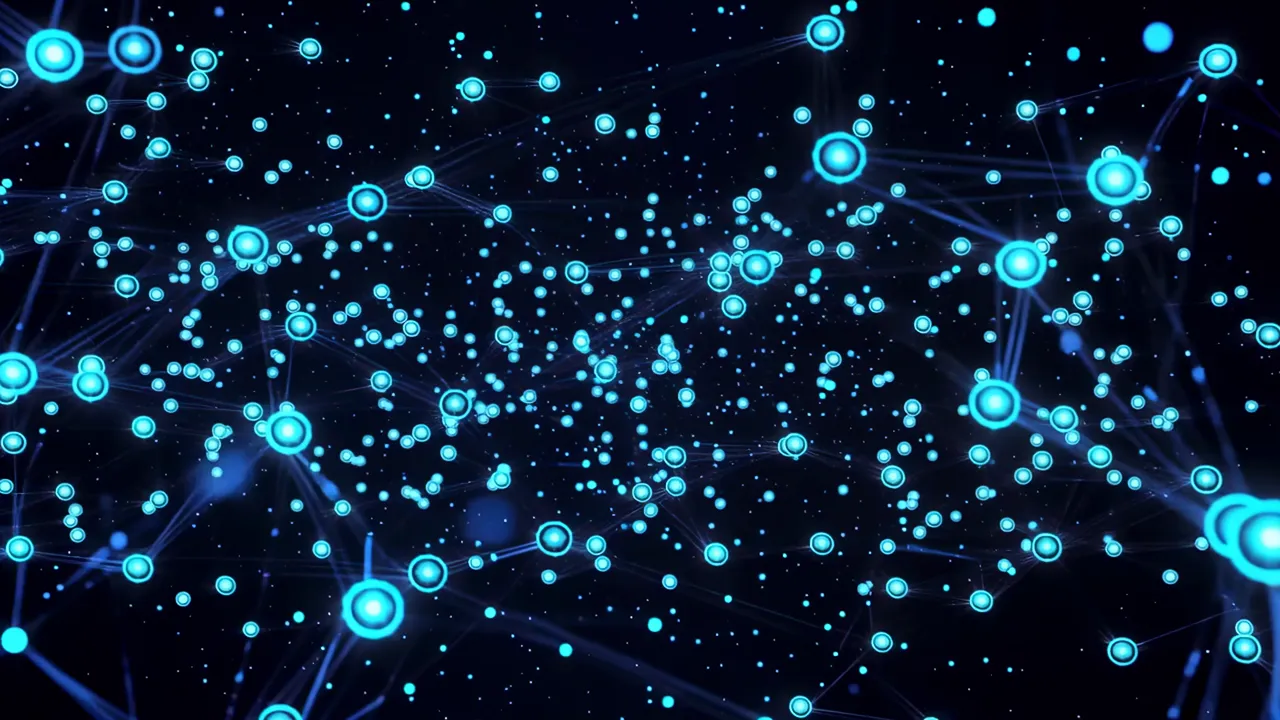 Glowing Blue Data Nodes Connected by Fiber Threads