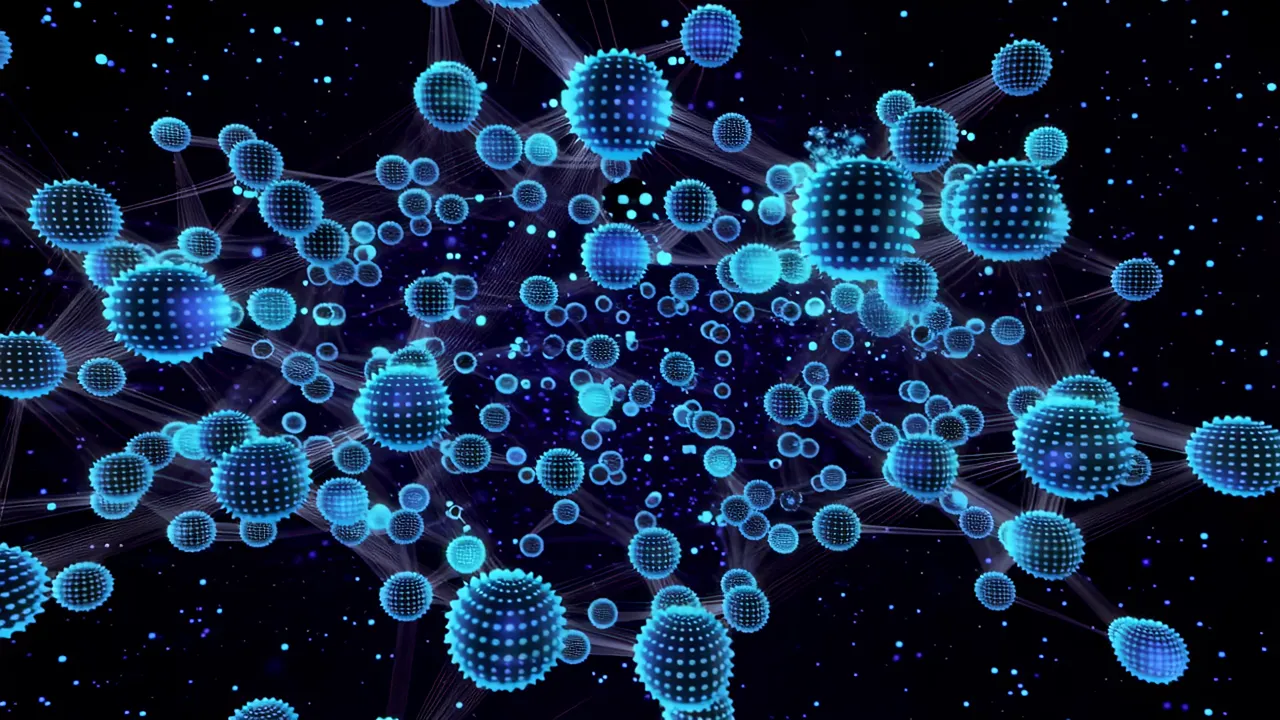 Glowing Blue Data Nodes Connected by Fiber Threads