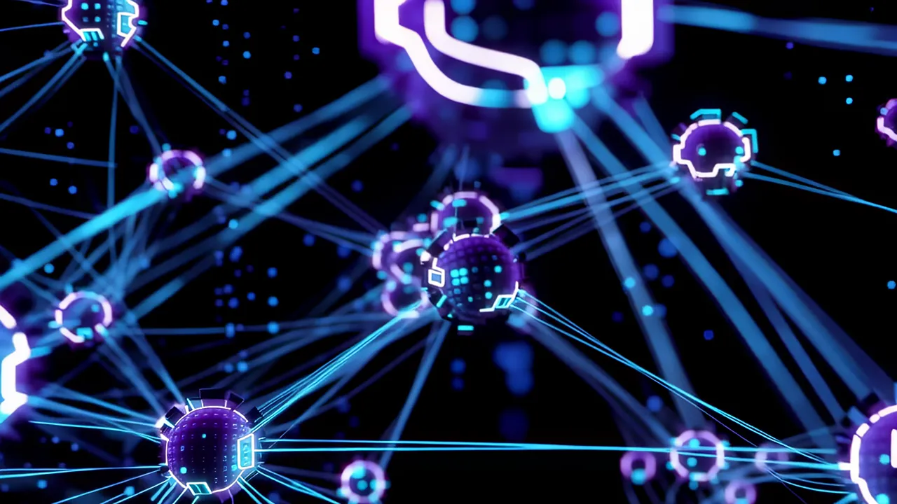 Glowing Blue Data Nodes Connected by Fiber Threads