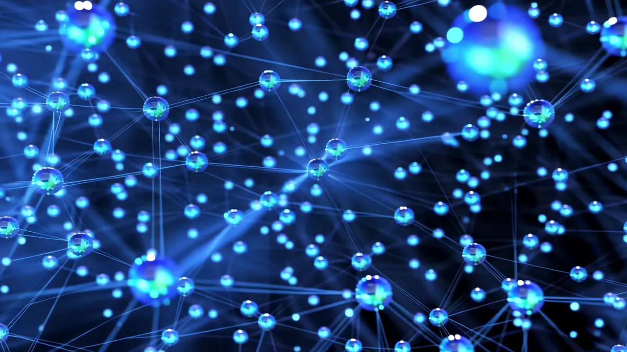 Glowing Blue Data Nodes Connected by Fiber Threads