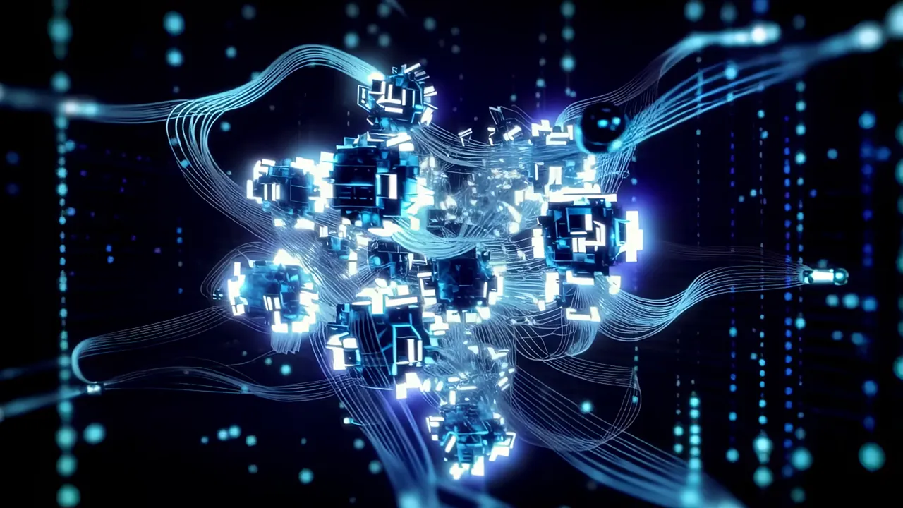 Glowing Blue Data Nodes Connected by Luminous Fibers