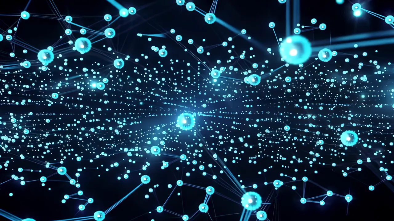 Glowing Blue Data Nodes Connected by Luminous Threads