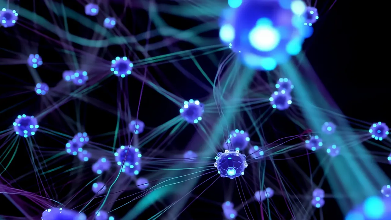Glowing Blue Data Nodes in a Dense Network