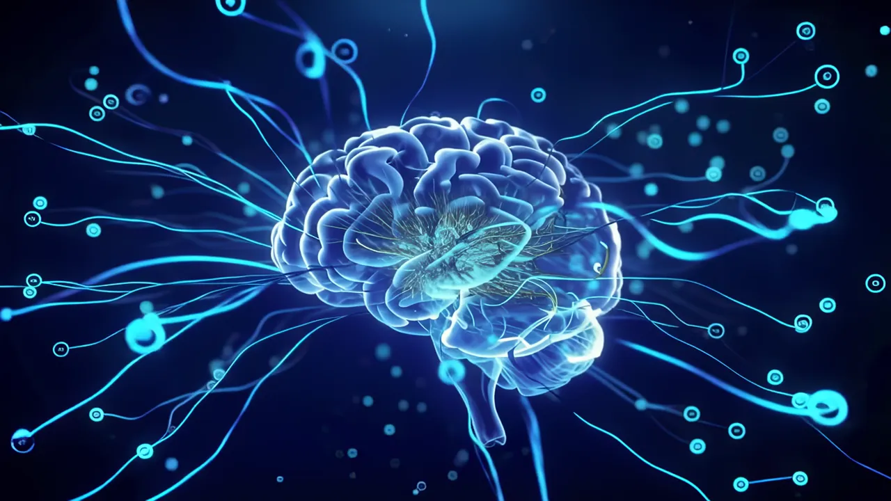 Glowing Blue Holographic Brain with Neural Connections