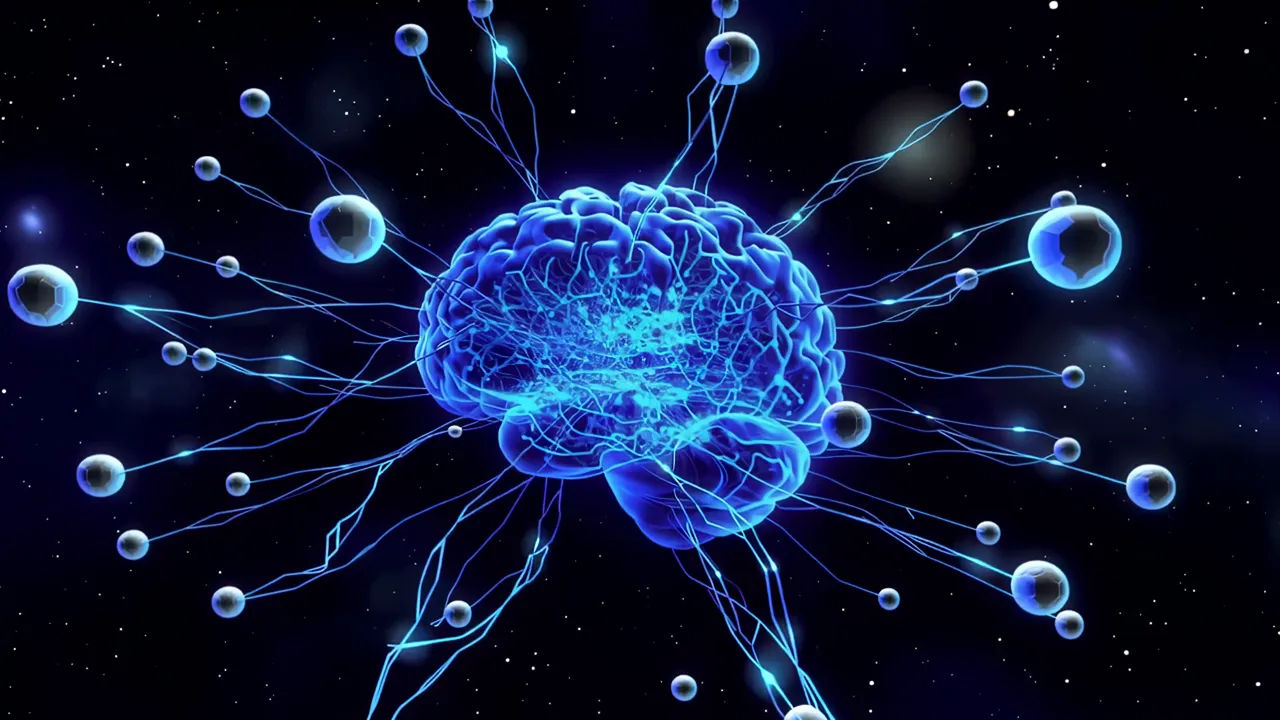 Glowing Blue Holographic Brain with Neural Connections