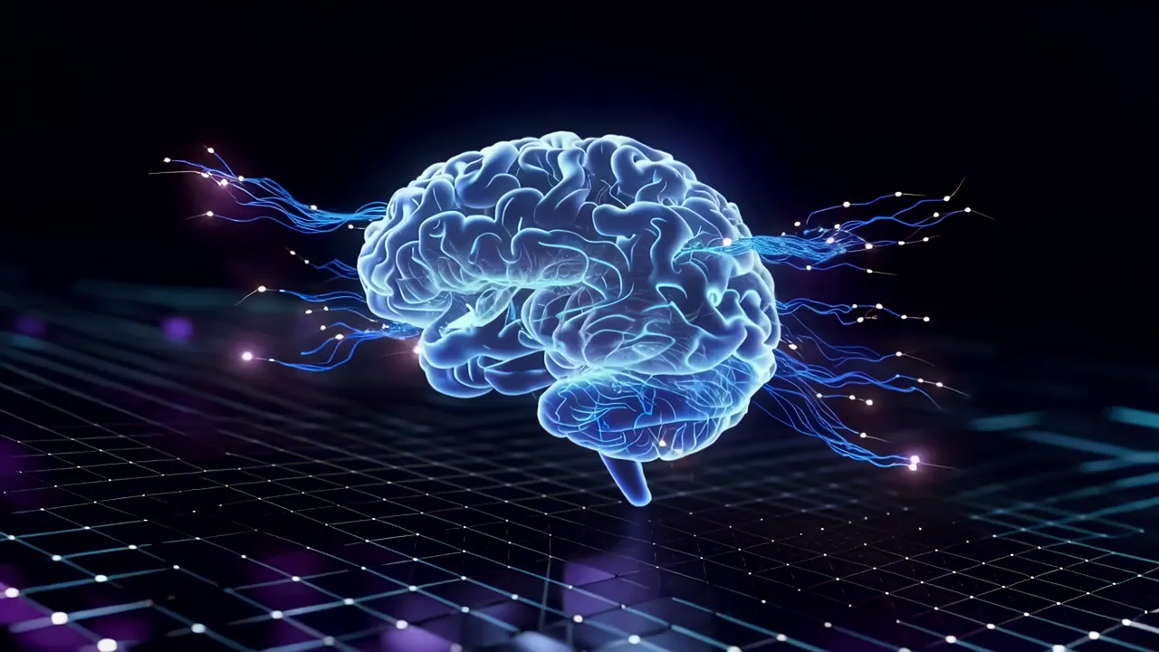 Glowing Blue Holographic Brain with Neural Connections
