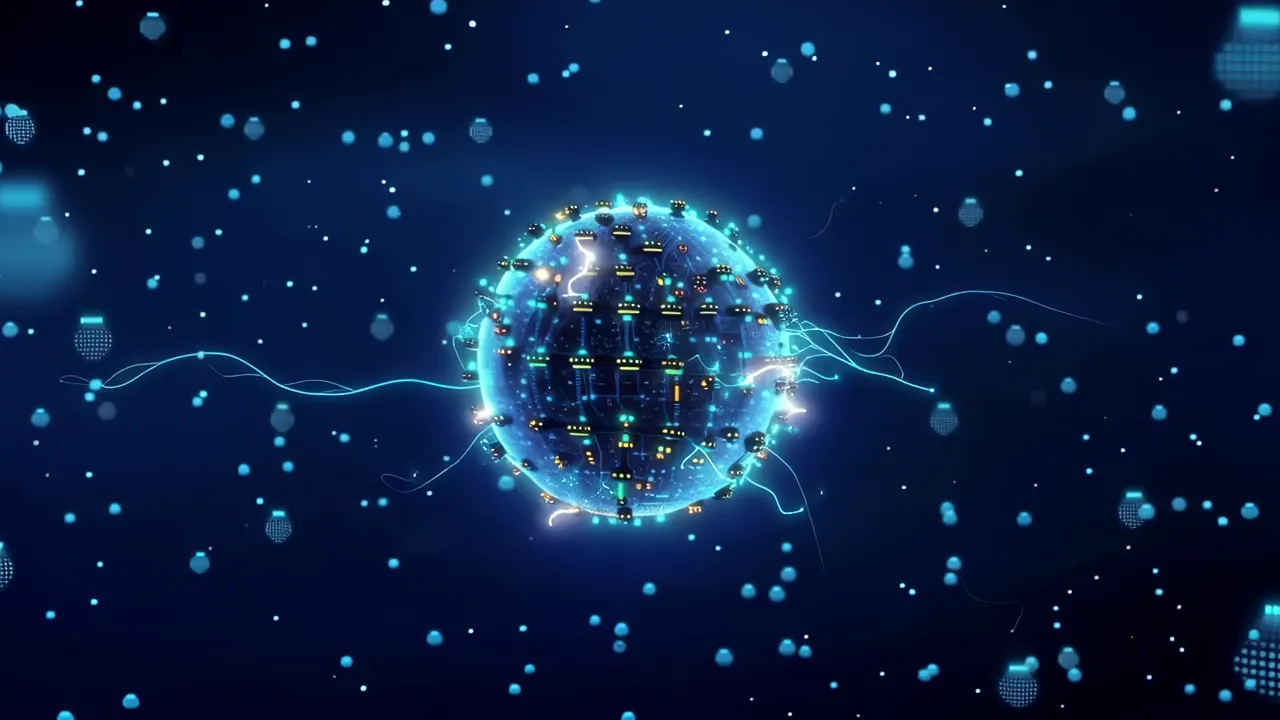 Glowing Blue Sphere with Interconnected Network Nodes