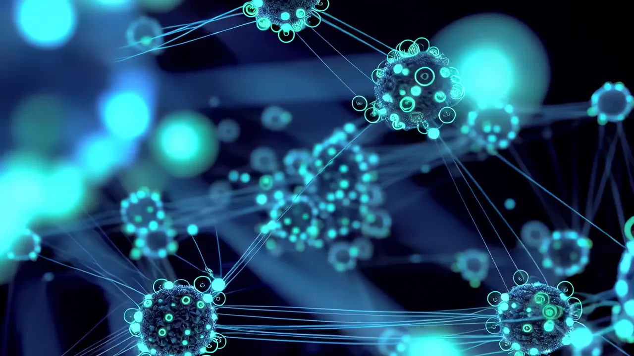 Glowing Data Nodes Connected by Luminous Threads