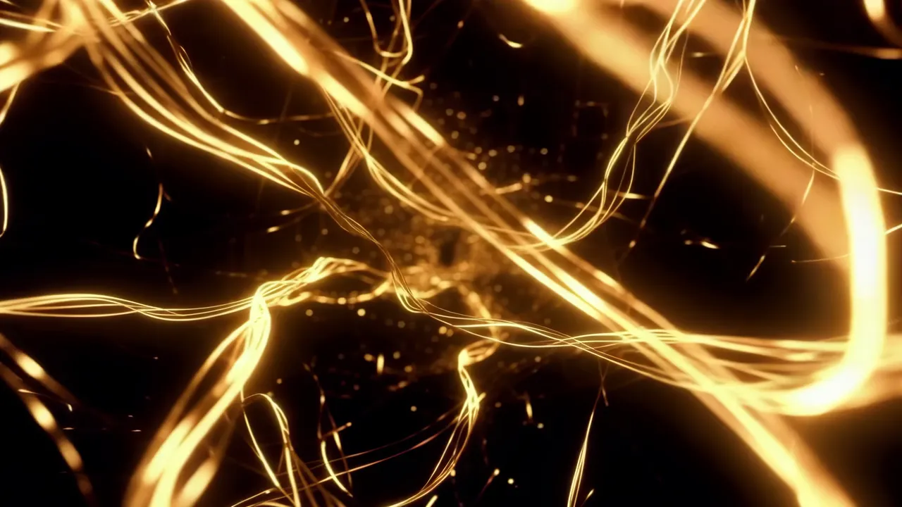 Glowing Golden Abstract Lines on Dark Background