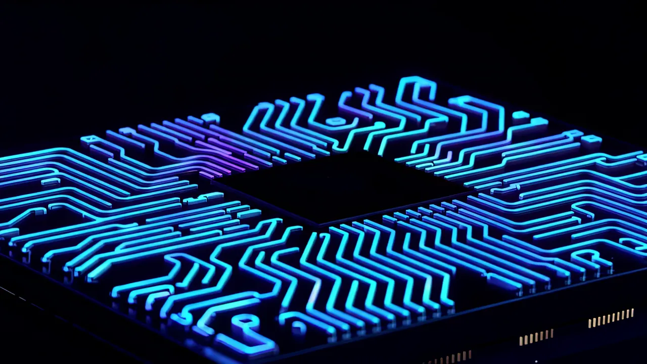 Glowing Neon Circuit Pathways in Digital Visualization