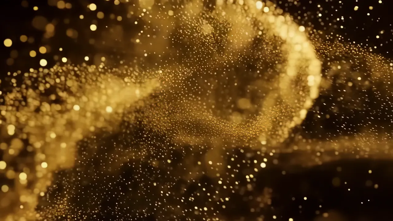 Golden Abstract Flowing Particles on Dark Background