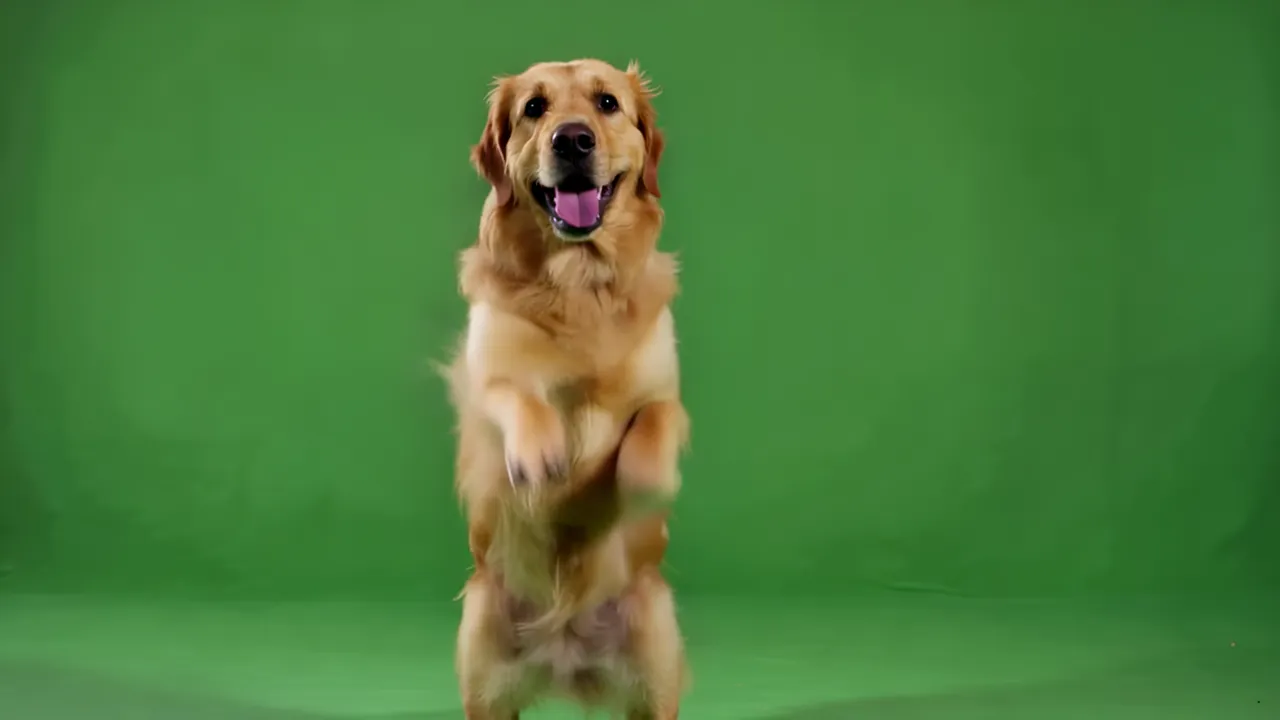 Golden Retriever Dog Standing on Hind Legs with Front Paws Raised