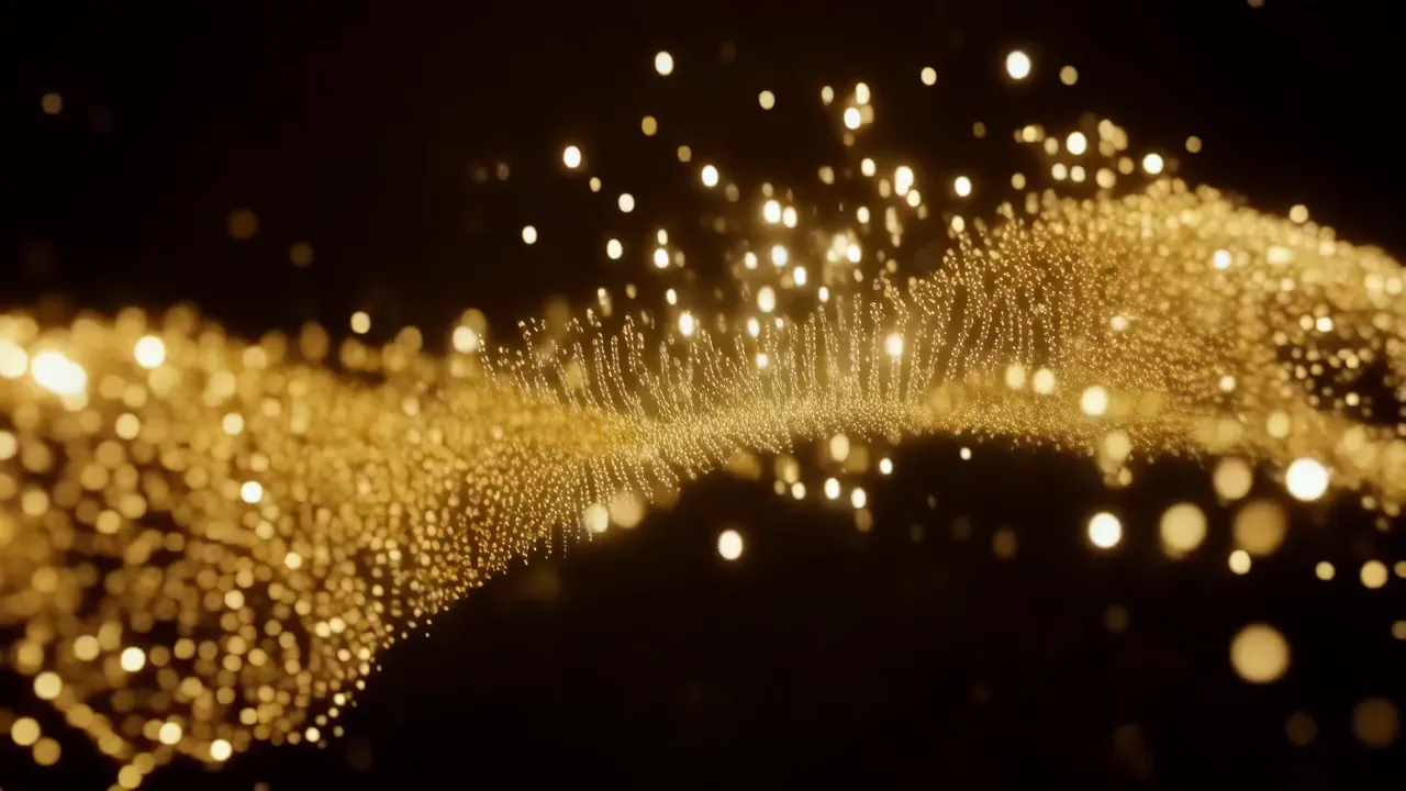Golden Shimmering Flowing Background with Particles
