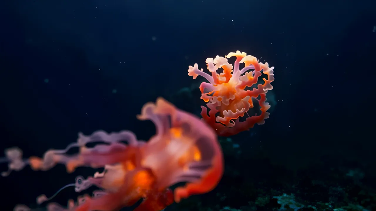 Graceful Sea Nettle Jellyfish Glowing in Dark Waters