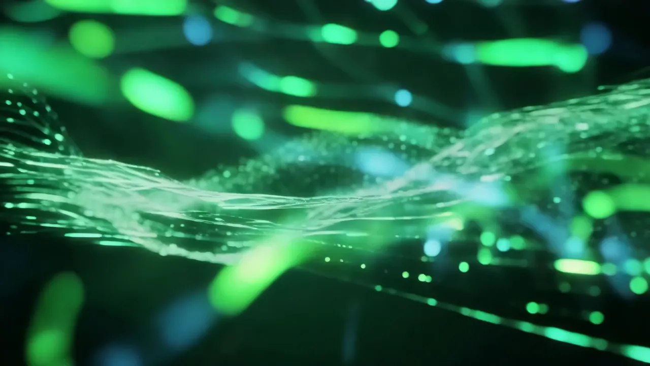 Green Digital Flowing Shimmer with Abstract Patterns
