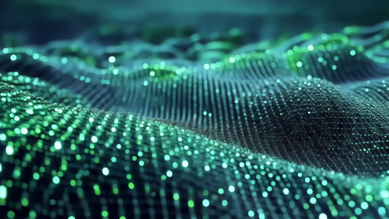 Green Futuristic Wave Background with Shimmering Details