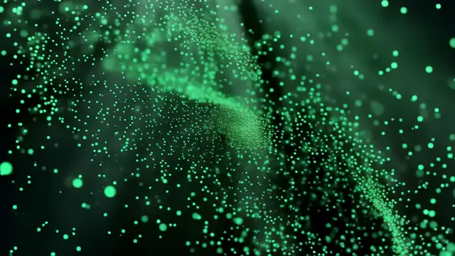 Green Particles in Swirling Motion with Atmospheric Lighting