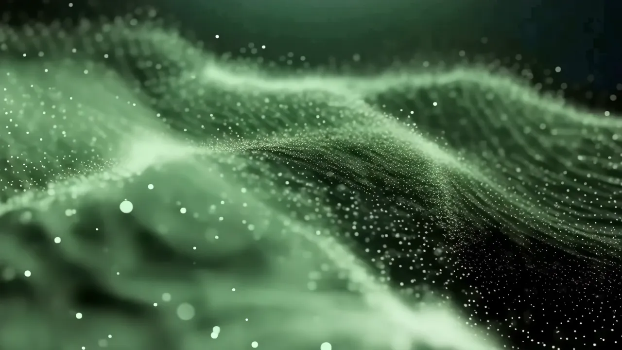 Green Shimmering Dust in Wave-Like Patterns