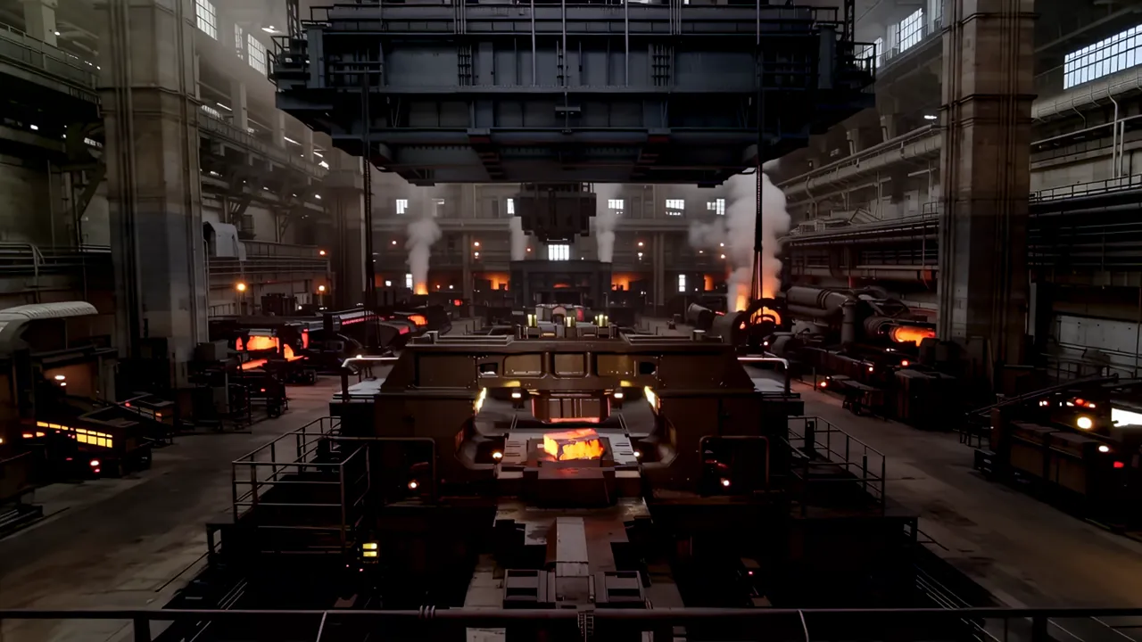 Heavy Industrial Forge with Glowing Red-Hot Metal