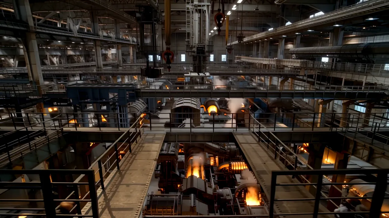 Heavy Machinery Manufacturing Plant Interior with Equipment