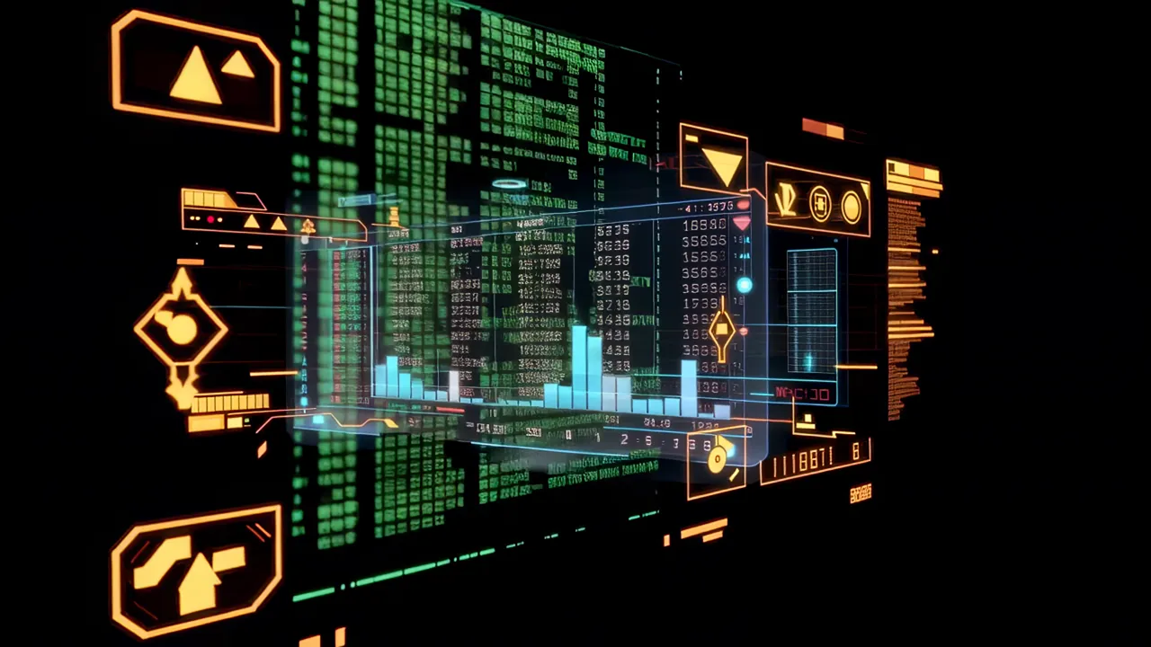 Holographic Data Panel with Scrolling Numeric Readouts