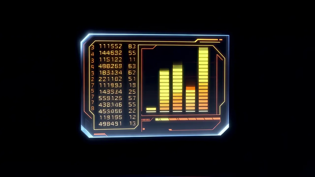 Holographic Data Panel with Scrolling Readouts and Graphs