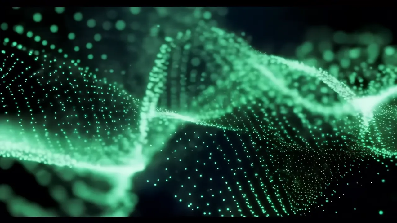 Hypnotic Green Particle Waves on Black Background