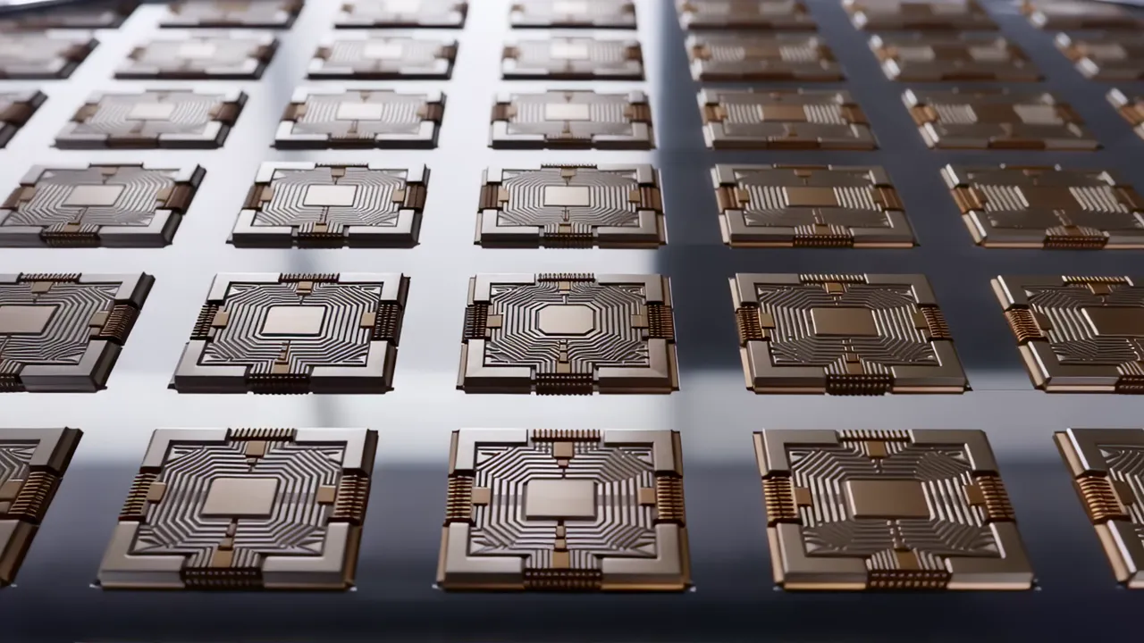 Identical Chip Dies on Polished Silicon Wafer Surface