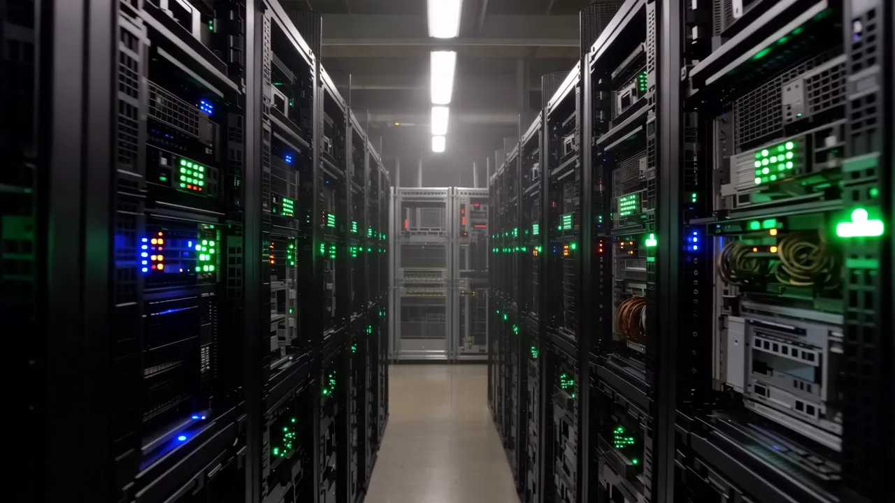 Illuminated Server Aisle in Data Center