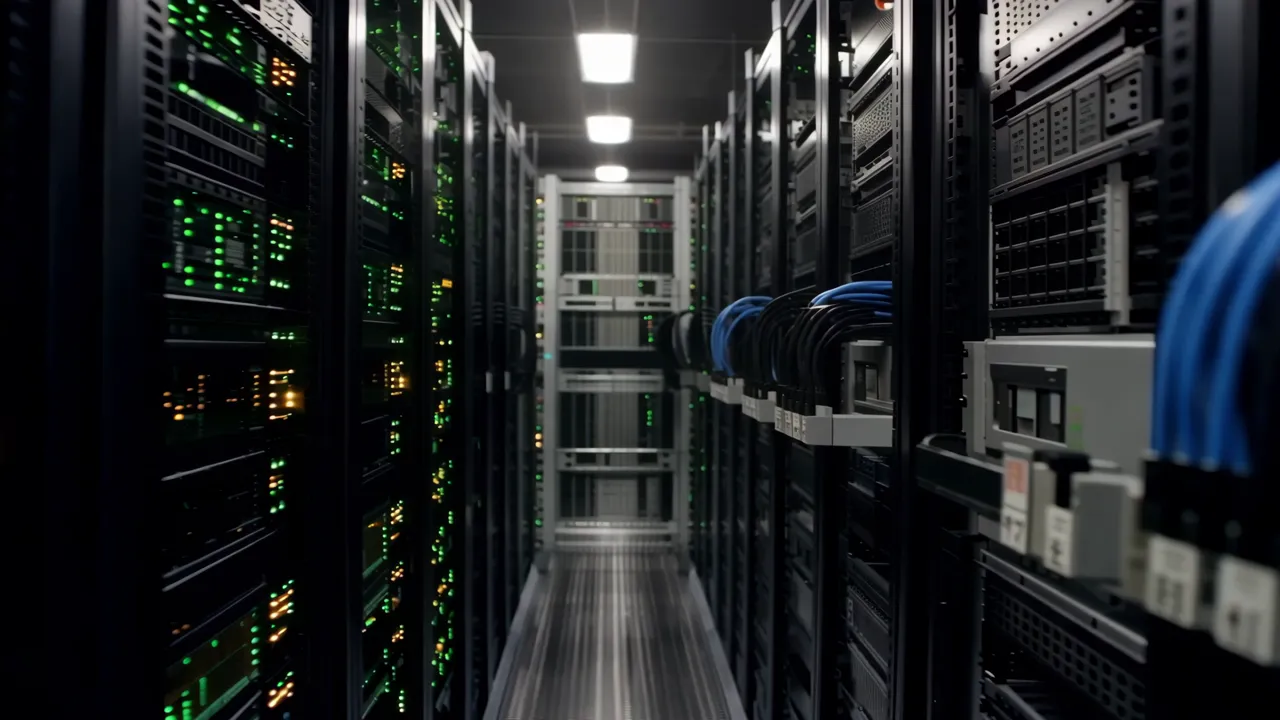 Inside a Tech Facility with Glowing Server Racks