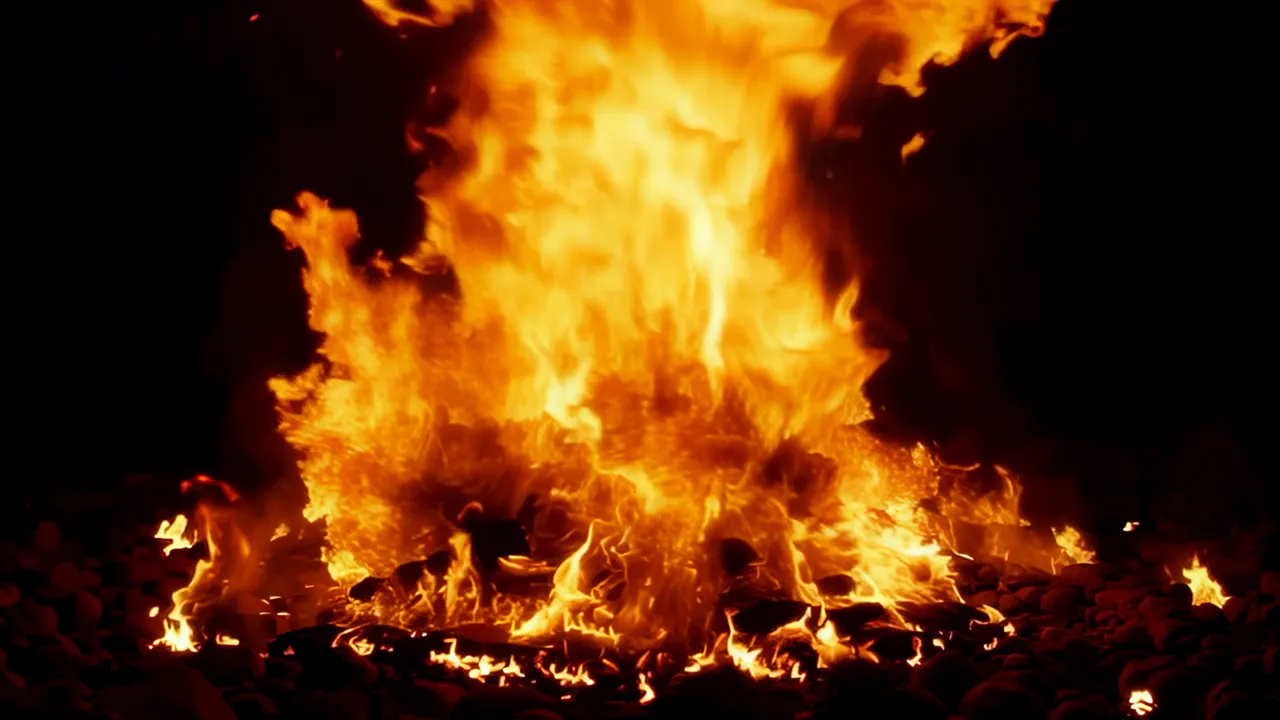 Intense Flames Churning with Bright Brilliant Colors