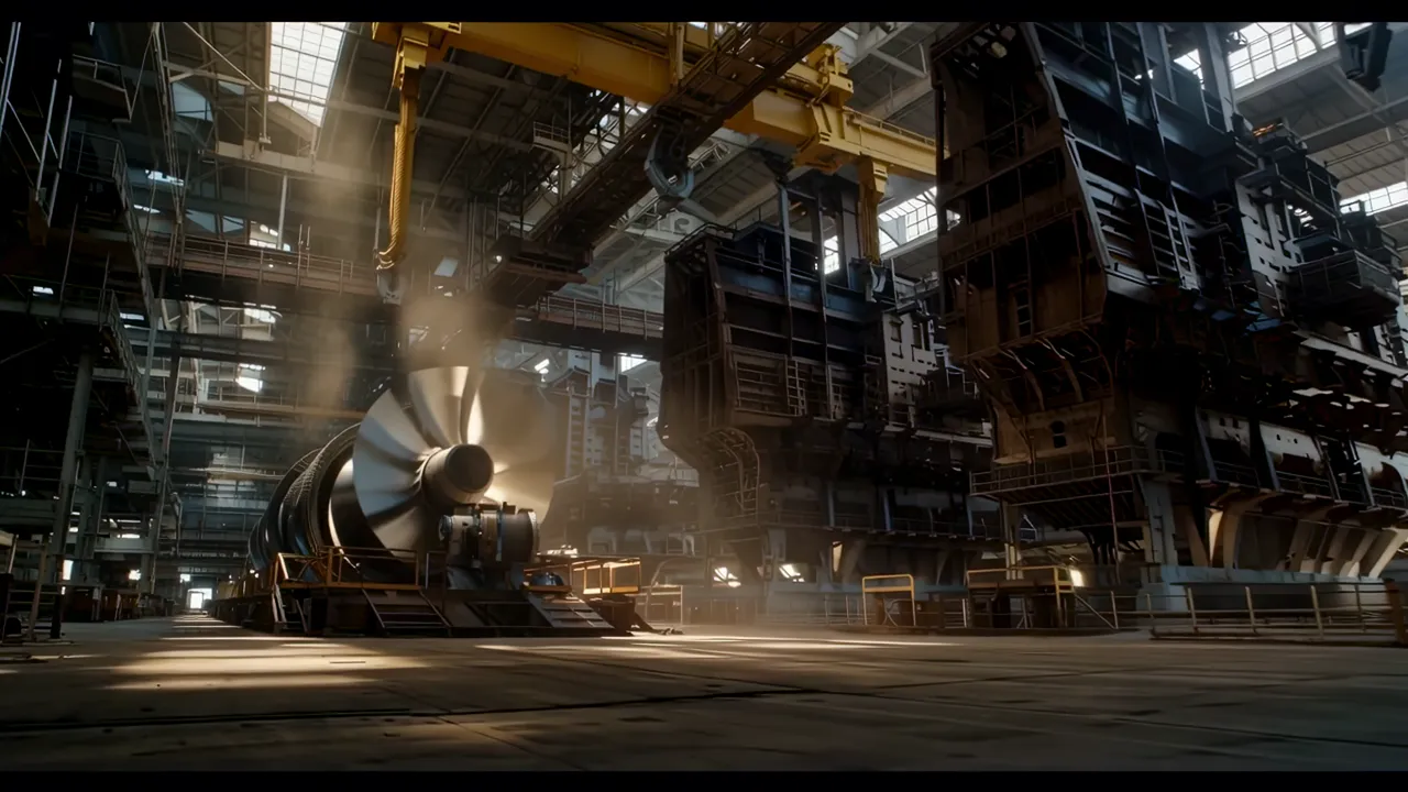 Interior of Shipbuilding Factory With Large Steel Sections