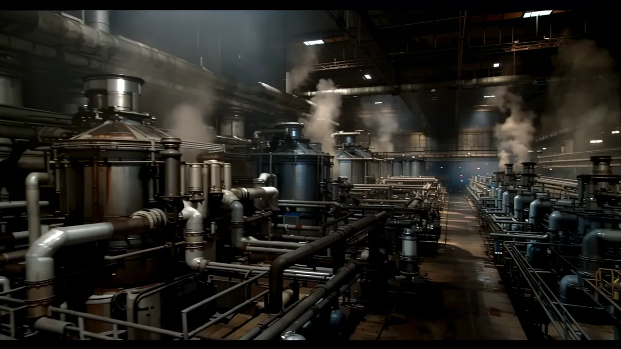 Interior of Water Treatment Plant with Large Filtration Tanks