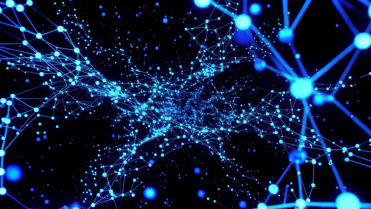 Intricate Blue Network of Luminous Pathways in Motion