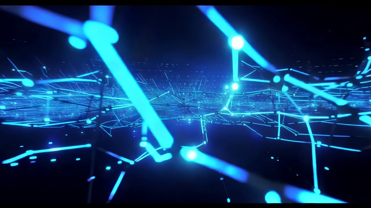 Intricate Blue Pathways in Dark Digital Space