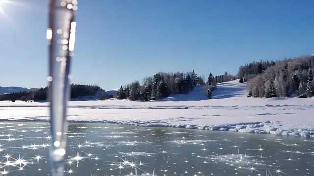 Intricate Ice Crystal Patterns on Frozen Lake Surface