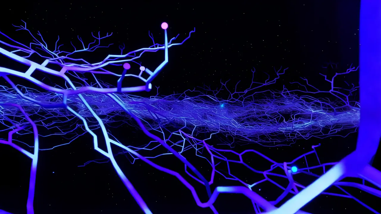 Intricate Luminous Blue Pathways in a Dark Space