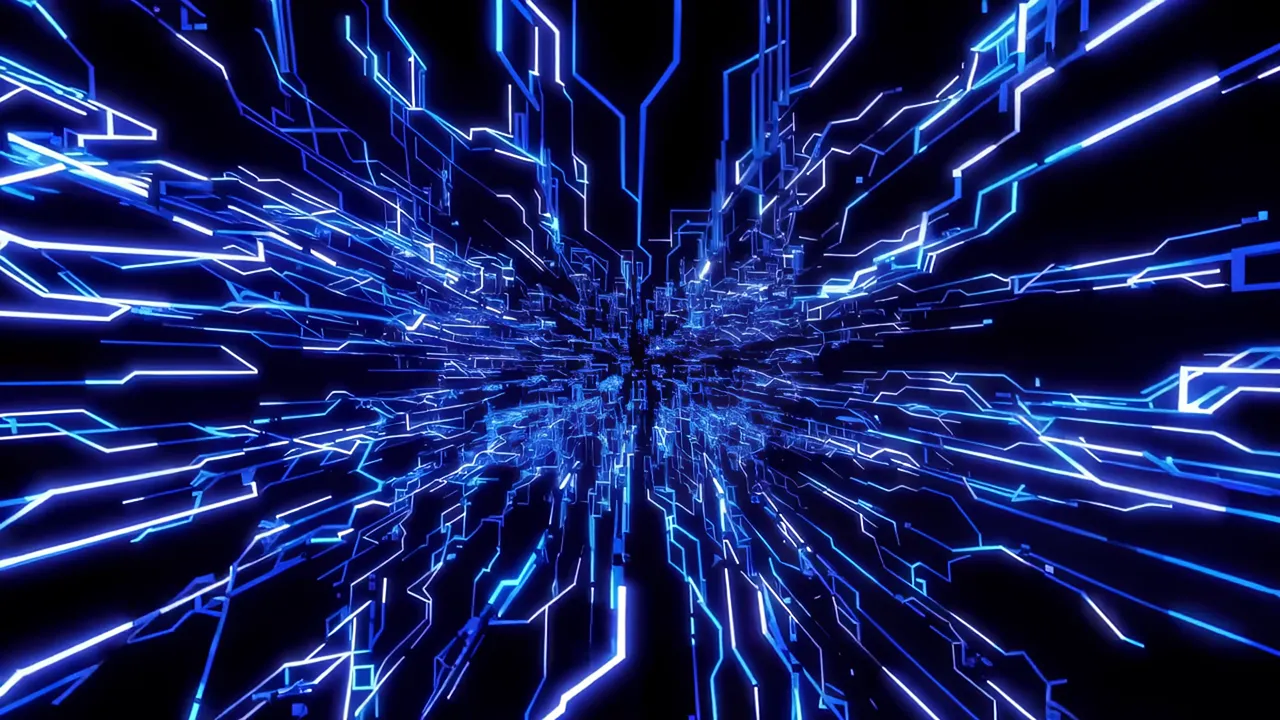 Intricate Web of Luminous Blue Pathways Expanding Outwards