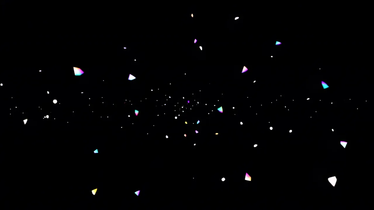 Iridescent Light Particles Falling Against a Dark Backdrop