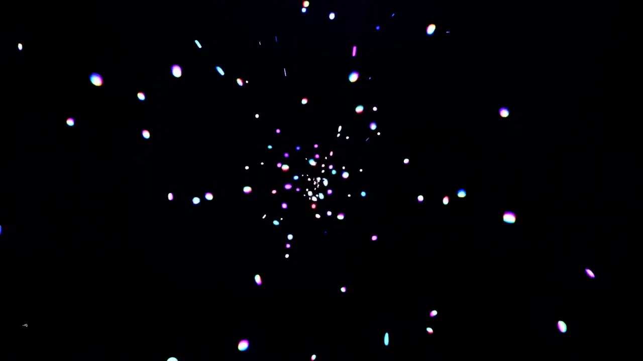 Iridescent Light Particles Falling Against Black Background