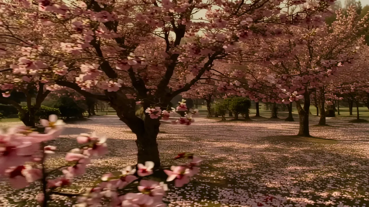 Japanese Cherry Blossom Garden in Full Bloom