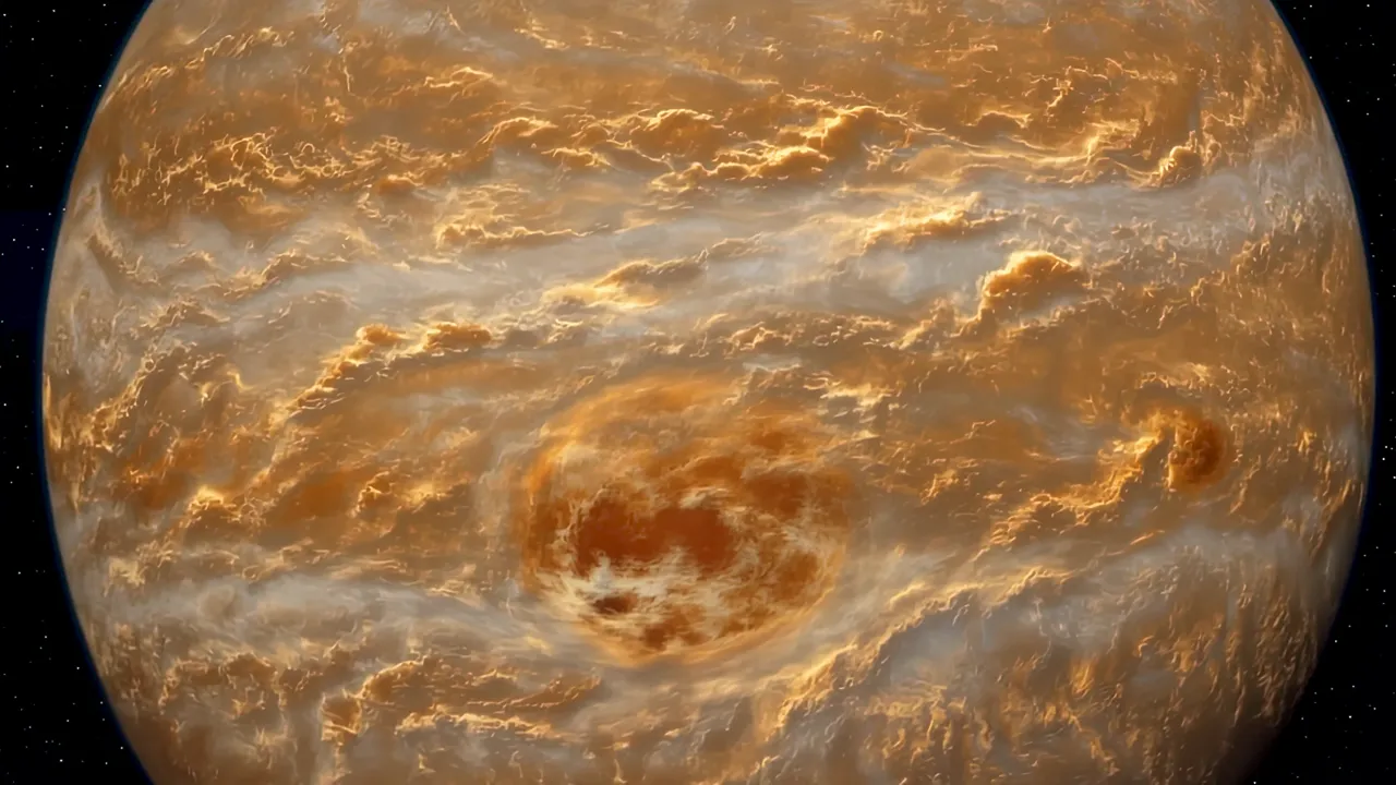 Jupiter's Surface and Great Red Spot in Deep Orange Tones