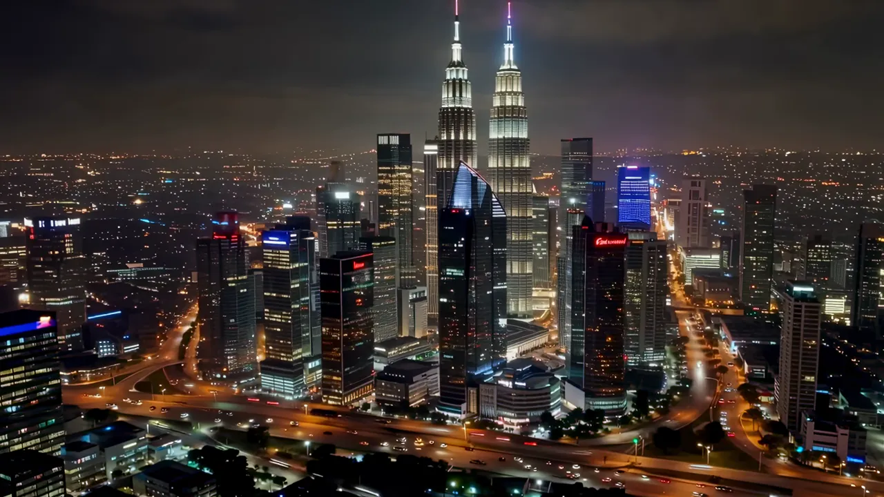 Kuala Lumpur City Center with Iconic Twin Towers at Night