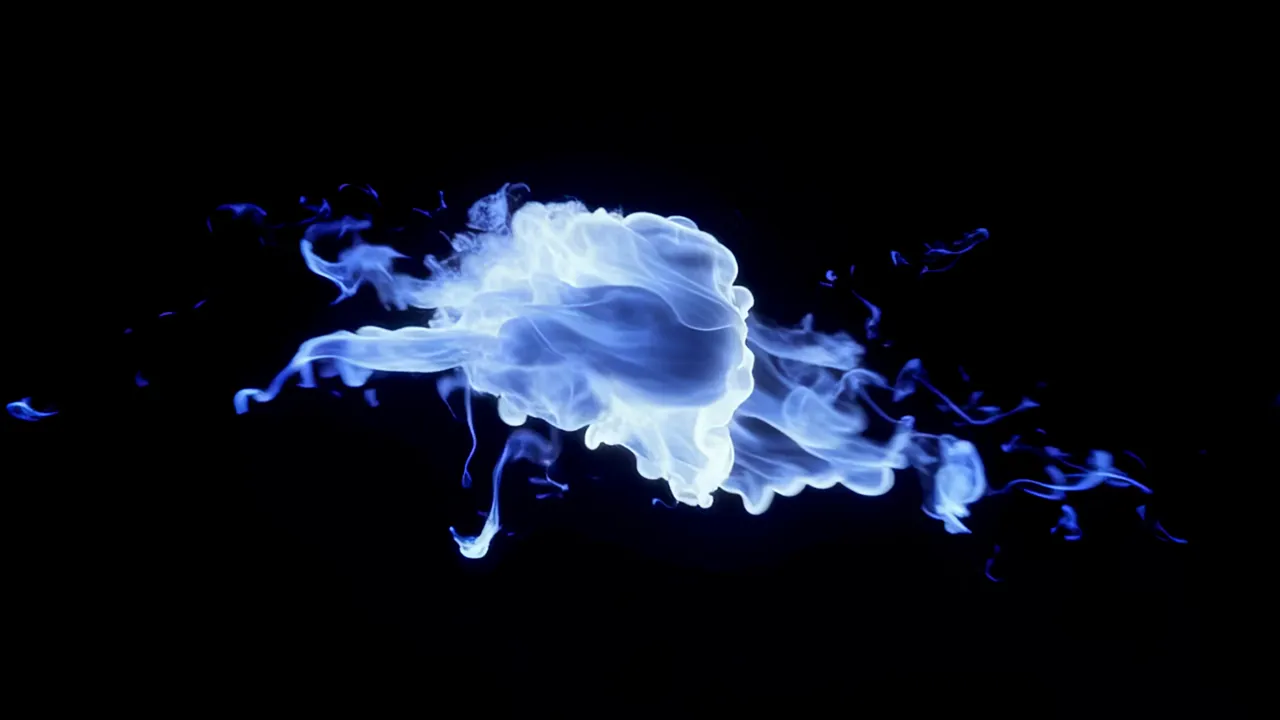 Large Blue Fire Cloud Drifting Through Black Space