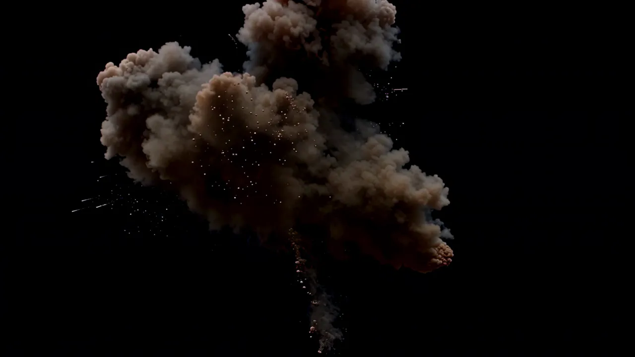 Large Dust and Debris Explosion Cloud Expanding Outward