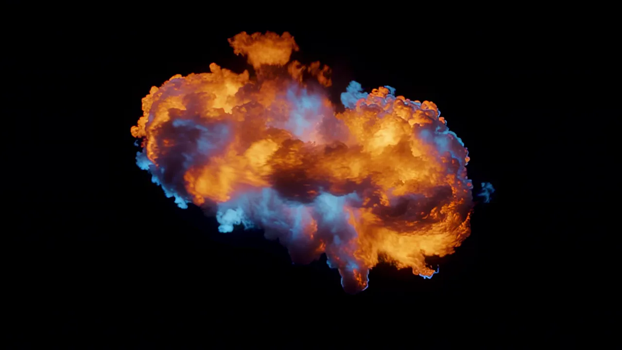 Large Fire Cloud Drifting in Black Space