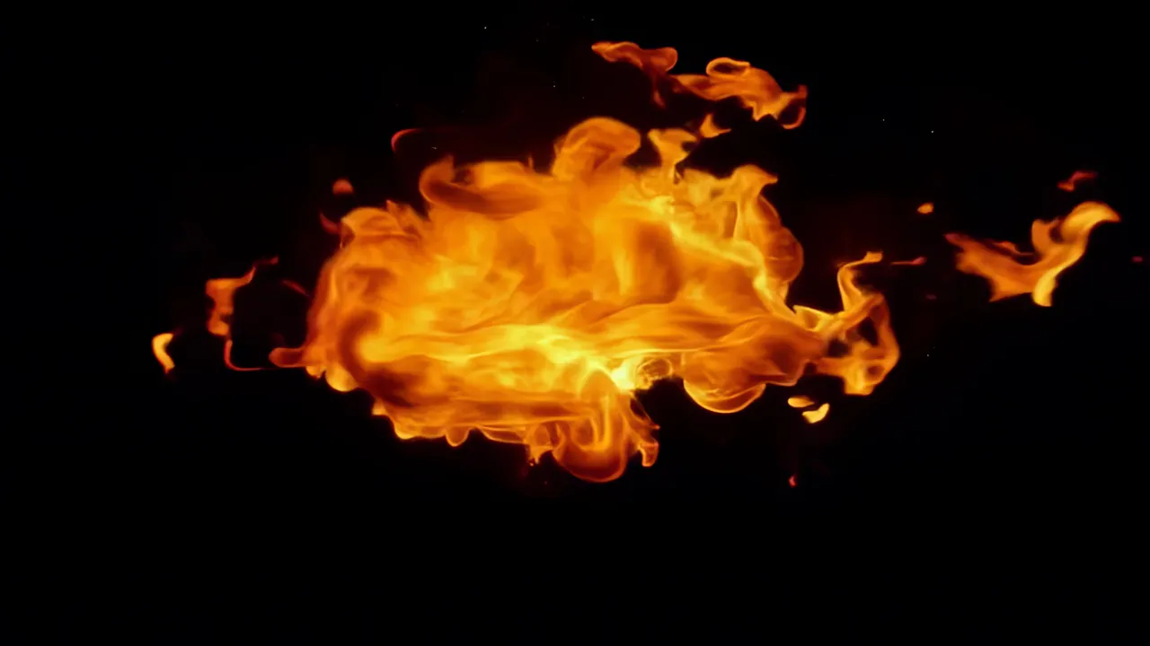Large Fire Tendril Curling Across Black Background